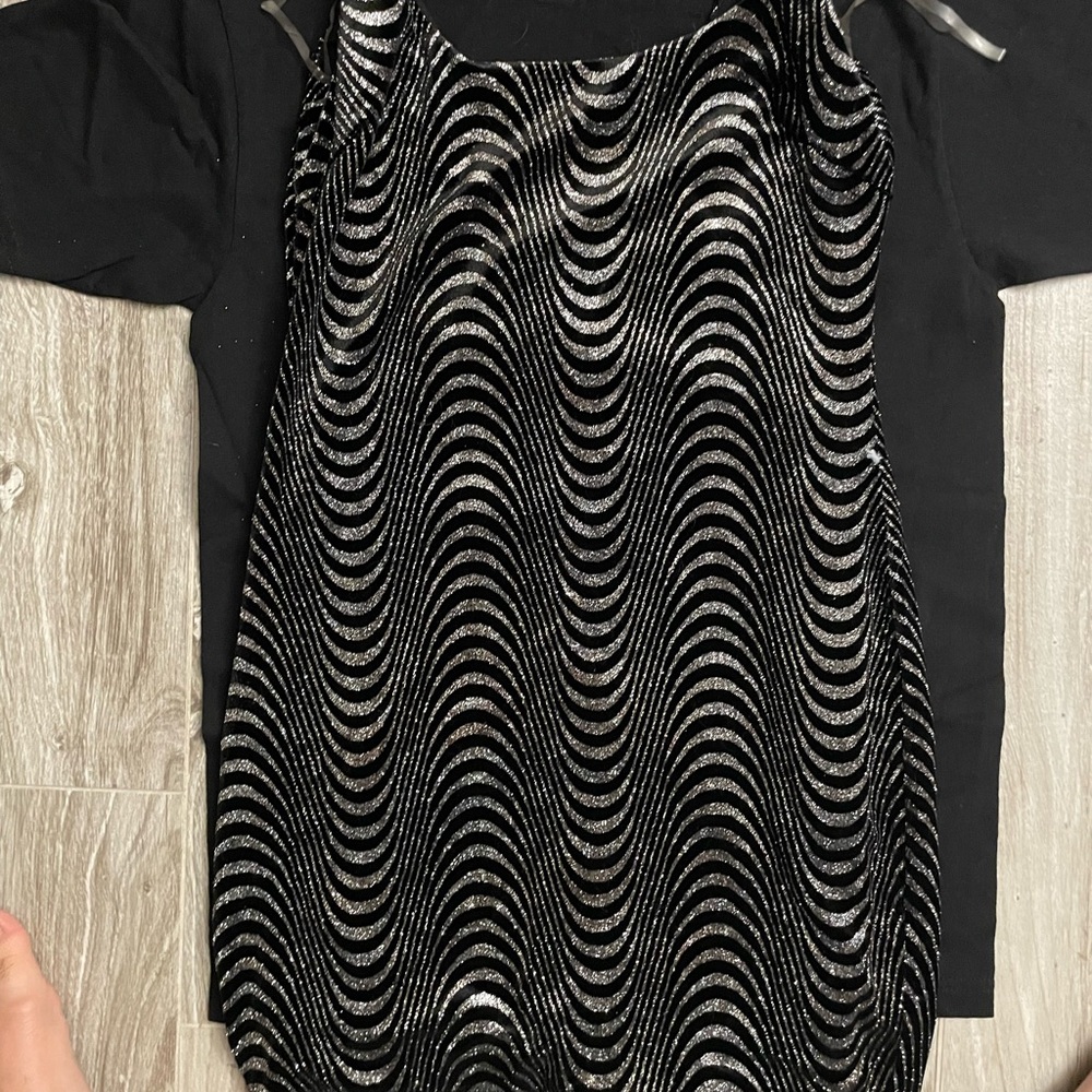 Dolls Kill Black and Silver Wave Dress